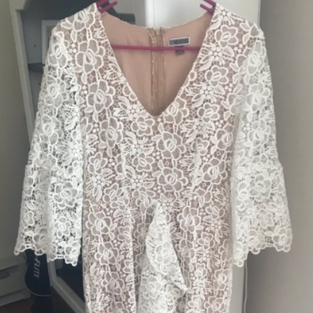 Chelsea28 White Lace Midi Dress with Nude Lining